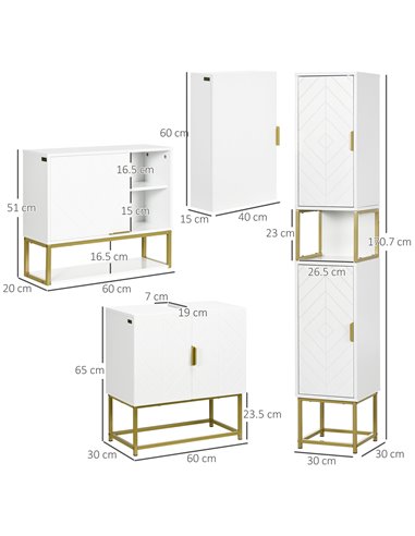 kleankin 4 Piece Bathroom Furniture Set, Freestanding Tall Bathroom Cabinet, Under Sink Storage Cabinet, 2 Wall Mounted Cabinets