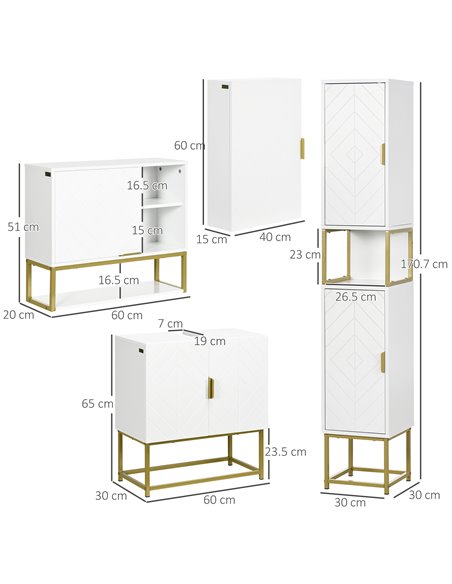 kleankin 4 Piece Bathroom Furniture Set, Freestanding Tall Bathroom Cabinet, Under Sink Storage Cabinet, 2 Wall Mounted Cabinets - pic 102540 | FastDaddyshop