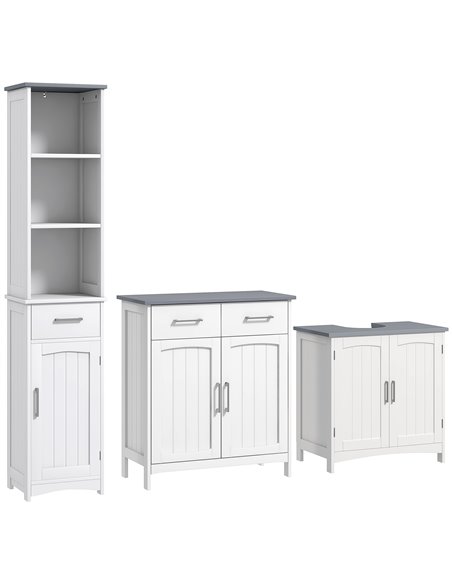 kleankin Bathroom Furniture Set with Adjustable Shelves, Tall Bathroom Storage Cabinet with Open Shelves, Bathroom Floor Cabinet - pic 102547 | FastDaddyshop