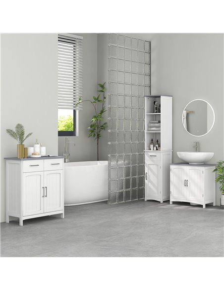 kleankin Bathroom Furniture Set with Adjustable Shelves, Tall Bathroom Storage Cabinet with Open Shelves, Bathroom Floor Cabinet - pic 102548 | FastDaddyshop