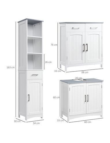 kleankin Bathroom Furniture Set with Adjustable Shelves, Tall Bathroom Storage Cabinet with Open Shelves, Bathroom Floor Cabinet