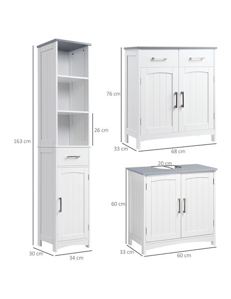 kleankin Bathroom Furniture Set with Adjustable Shelves, Tall Bathroom Storage Cabinet with Open Shelves, Bathroom Floor Cabinet - pic 102549 | FastDaddyshop