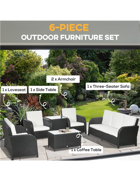 Outsunny 7 Seater Outdoor Rattan Garden Furniture Sets with Wicker Sofa, Reclining Armchair and Glass Table, 181x75x81cm, Black - pic 10256 | FastDaddyshop