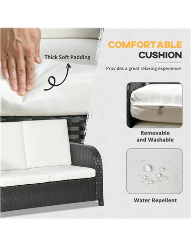 Outsunny 7 Seater Outdoor Rattan Garden Furniture Sets with Wicker Sofa, Reclining Armchair and Glass Table, 181x75x81cm, Black
