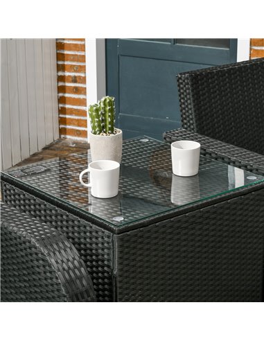 Outsunny 7 Seater Outdoor Rattan Garden Furniture Sets with Wicker Sofa, Reclining Armchair and Glass Table, 181x75x81cm, Black