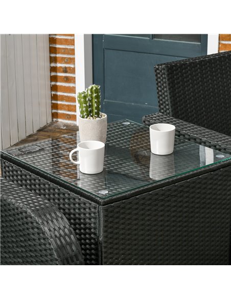 Outsunny 7 Seater Outdoor Rattan Garden Furniture Sets with Wicker Sofa, Reclining Armchair and Glass Table, 181x75x81cm, Black - pic 10260 | FastDaddyshop