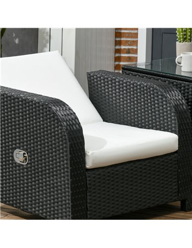 Outsunny 7 Seater Outdoor Rattan Garden Furniture Sets with Wicker Sofa, Reclining Armchair and Glass Table, 181x75x81cm, Black