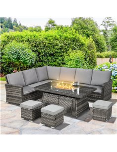 Outsunny 7 Pieces PE Rattan Garden Furniture Set with 50,000 BTU Gas Fire Pit Table, Grey 2