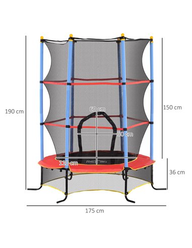 HOMCOM Kids Trampoline, with Safety Net, for Ages 3-10 Years 342-039V01BU