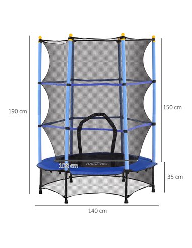 HOMCOM 4.6FT/55" Kids Trampoline with Safety Enclosure, Outdoor Indoor Use, for Ages 3-10 Years, Blue 342-008V02BU