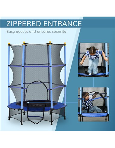 HOMCOM 4.6FT/55" Kids Trampoline with Safety Enclosure, Outdoor Indoor Use, for Ages 3-10 Years, Blue 342-008V02BU