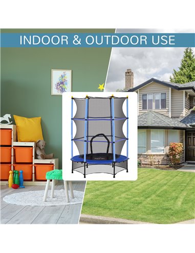 HOMCOM 4.6FT/55" Kids Trampoline with Safety Enclosure, Outdoor Indoor Use, for Ages 3-10 Years, Blue 342-008V02BU
