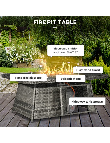 Outsunny 7 Pieces PE Rattan Garden Furniture Set, 50,000 BTU Gas Fire Pit Table, Double Corner Sofa, 3 Footstools, 6 Seater Furn - pic 10266 | FastDaddyshop