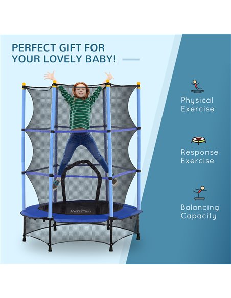 HOMCOM 4.6FT/55" Kids Trampoline with Safety Enclosure, Outdoor Indoor Use, for Ages 3-10 Years, Blue 342-008V02BU - pic 102661 | FastDaddyshop