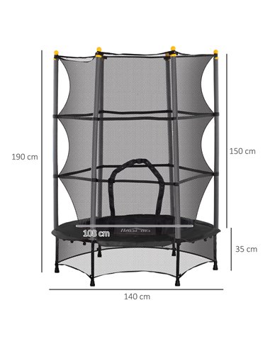 HOMCOM 4.6FT/55" Kids Trampoline with Safety Enclosure, Outdoor Indoor Use, for Ages 3-10 Years, Black 342-008V02BK
