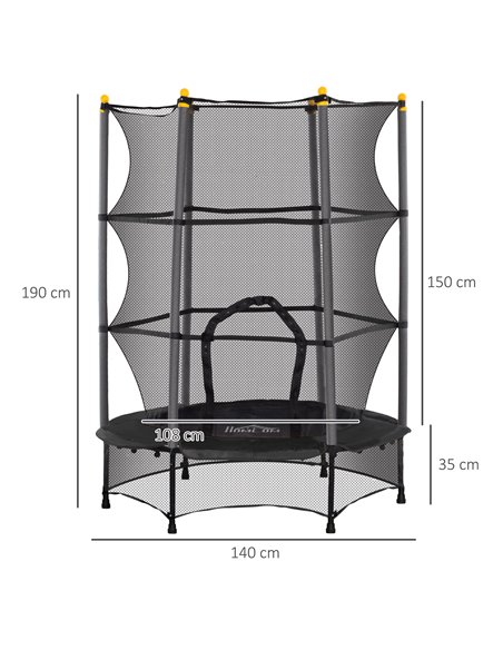 HOMCOM 4.6FT/55" Kids Trampoline with Safety Enclosure, Outdoor Indoor Use, for Ages 3-10 Years, Black 342-008V02BK - pic 102666 | FastDaddyshop