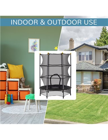 HOMCOM 4.6FT/55" Kids Trampoline with Safety Enclosure, Outdoor Indoor Use, for Ages 3-10 Years, Black 342-008V02BK