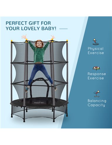 HOMCOM 4.6FT/55" Kids Trampoline with Safety Enclosure, Outdoor Indoor Use, for Ages 3-10 Years, Black 342-008V02BK