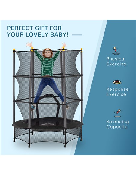 HOMCOM 4.6FT/55" Kids Trampoline with Safety Enclosure, Outdoor Indoor Use, for Ages 3-10 Years, Black 342-008V02BK - pic 102670 | FastDaddyshop