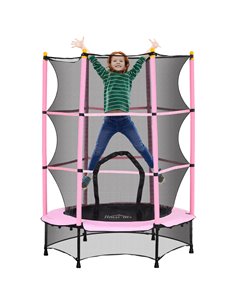 HOMCOM 4.6FT/55" Kids Trampoline with Safety Enclosure, Outdoor Indoor Use, for Ages 3-10 Years, Pink 342-008V02PK