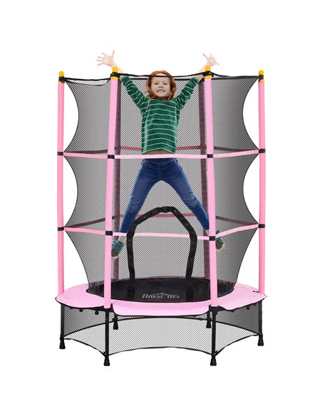HOMCOM 4.6FT/55" Kids Trampoline with Safety Enclosure, Outdoor Indoor Use, for Ages 3-10 Years, Pink 342-008V02PK - pic 102673 | FastDaddyshop