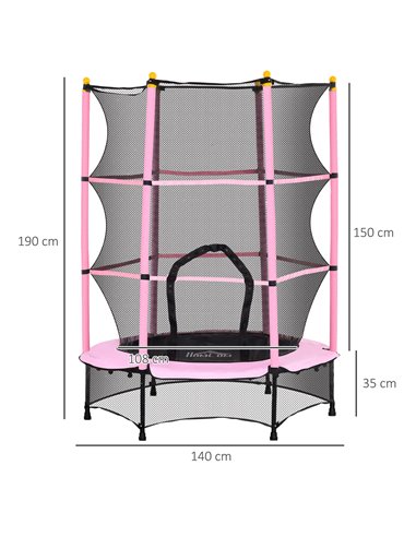 HOMCOM 4.6FT/55" Kids Trampoline with Safety Enclosure, Outdoor Indoor Use, for Ages 3-10 Years, Pink 342-008V02PK