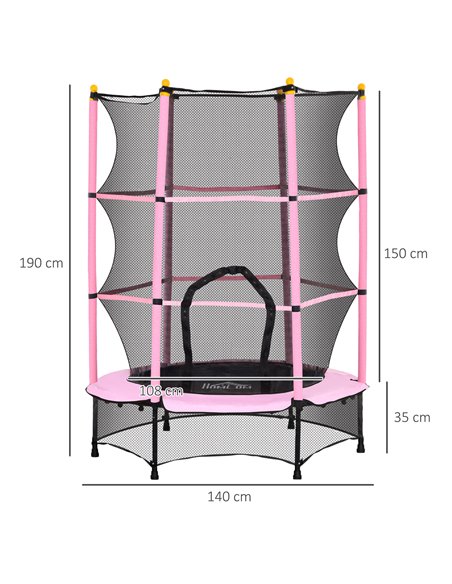 HOMCOM 4.6FT/55" Kids Trampoline with Safety Enclosure, Outdoor Indoor Use, for Ages 3-10 Years, Pink 342-008V02PK - pic 102675 | FastDaddyshop