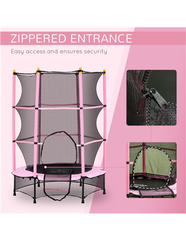 HOMCOM 4.6FT/55" Kids Trampoline with Safety Enclosure, Outdoor Indoor Use, for Ages 3-10 Years, Pink 342-008V02PK