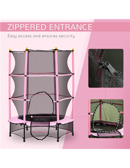 HOMCOM 4.6FT/55" Kids Trampoline with Safety Enclosure, Outdoor Indoor Use, for Ages 3-10 Years, Pink 342-008V02PK - pic 102676 | FastDaddyshop