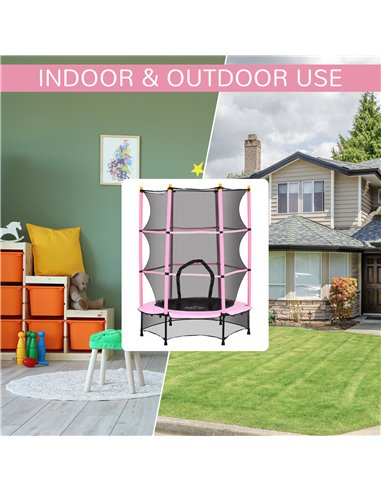 HOMCOM 4.6FT/55" Kids Trampoline with Safety Enclosure, Outdoor Indoor Use, for Ages 3-10 Years, Pink 342-008V02PK