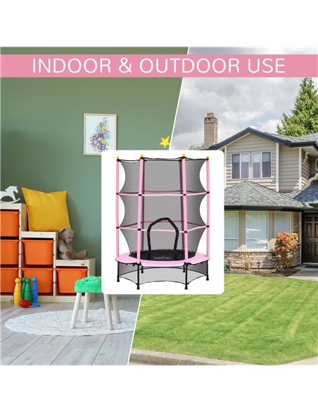 HOMCOM 4.6FT/55" Kids Trampoline with Safety Enclosure, Outdoor Indoor Use, for Ages 3-10 Years, Pink 342-008V02PK - pic 102677 | FastDaddyshop