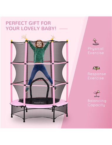 HOMCOM 4.6FT/55" Kids Trampoline with Safety Enclosure, Outdoor Indoor Use, for Ages 3-10 Years, Pink 342-008V02PK