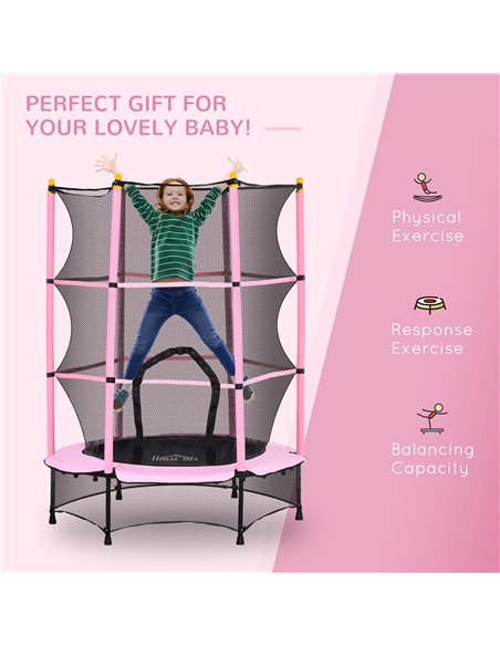 HOMCOM 4.6FT/55" Kids Trampoline with Safety Enclosure, Outdoor Indoor Use, for Ages 3-10 Years, Pink 342-008V02PK - pic 102679 | FastDaddyshop