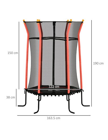 HOMCOM Kids Trampoline Mini Bouncer with Enclosure Safety Net For Ages 3-10 Years - Red 342-007V02RD