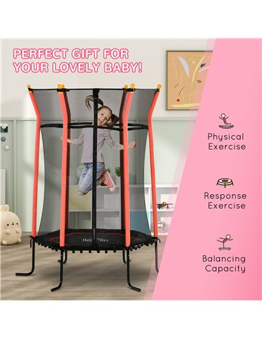 HOMCOM Kids Trampoline Mini Bouncer with Enclosure Safety Net For Ages 3-10 Years - Red 342-007V02RD