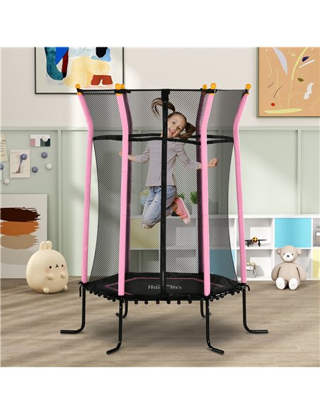 HOMCOM Kids Trampoline Mini Bouncer with Enclosure Safety Net For Ages 3-10 Years - Pink 342-007V02PK - pic 102692 | FastDaddyshop