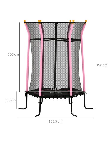 HOMCOM Kids Trampoline Mini Bouncer with Enclosure Safety Net For Ages 3-10 Years - Pink 342-007V02PK