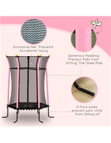 HOMCOM Kids Trampoline Mini Bouncer with Enclosure Safety Net For Ages 3-10 Years - Pink 342-007V02PK