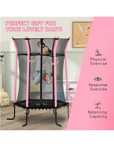 HOMCOM Kids Trampoline Mini Bouncer with Enclosure Safety Net For Ages 3-10 Years - Pink 342-007V02PK