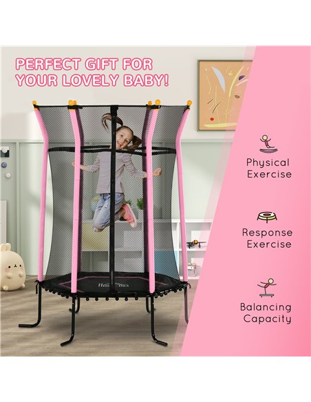 HOMCOM Kids Trampoline Mini Bouncer with Enclosure Safety Net For Ages 3-10 Years - Pink 342-007V02PK - pic 102697 | FastDaddyshop