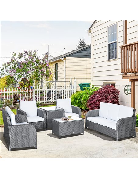 Outsunny 7 Seater Outdoor Rattan Garden Furniture Sets with Wicker Sofa, Reclining Armchair and Glass Table, Grey - pic 10270 | FastDaddyshop