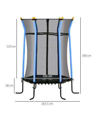 HOMCOM Kids Trampoline Mini Bouncer with Enclosure Safety Net For Ages 3-10 Years - Blue 342-007V02BU