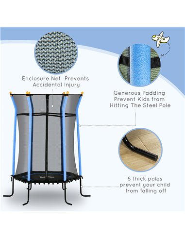 HOMCOM Kids Trampoline Mini Bouncer with Enclosure Safety Net For Ages 3-10 Years - Blue 342-007V02BU
