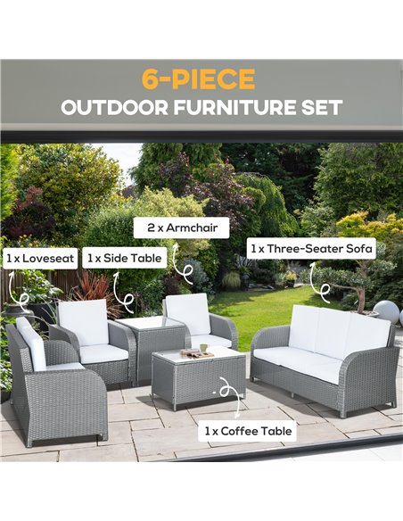 Outsunny 7 Seater Outdoor Rattan Garden Furniture Sets with Wicker Sofa, Reclining Armchair and Glass Table, Grey - pic 10272 | FastDaddyshop