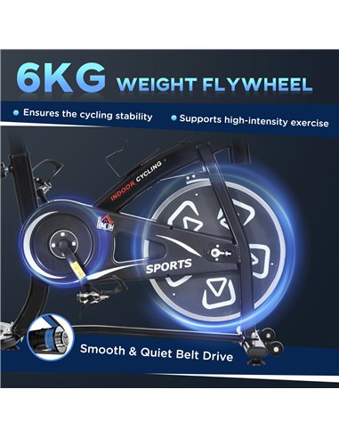 HOMCOM Indoor Stationary Exercise Bike 6kg Flywheel Fitness Cardio Workout Bke Trainer for Home Gym w/ Adjustable Resistance LCD