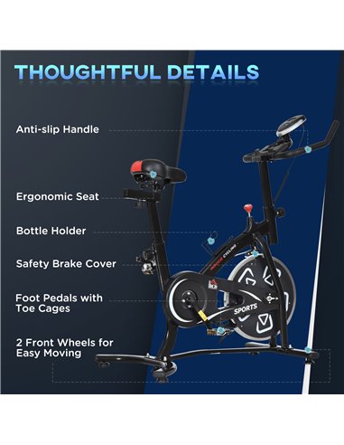 HOMCOM Indoor Stationary Exercise Bike 6kg Flywheel Fitness Cardio Workout Bke Trainer for Home Gym w/ Adjustable Resistance LCD