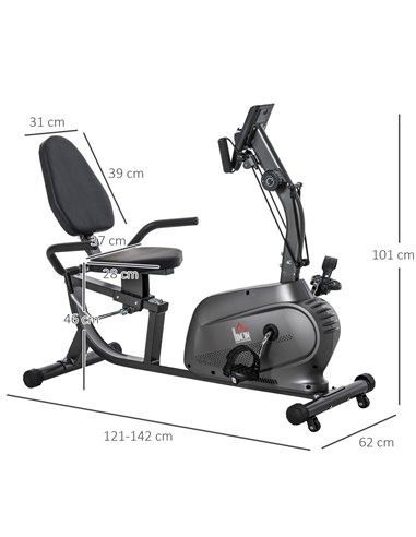 HOMCOM Recumbent Exercise Bike Recovery Exerciser, 8-Level Magnetic Resistance Stationary Bike with Pad Holder, LCD Monitor, for
