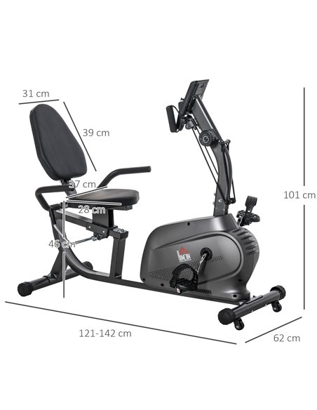 HOMCOM Recumbent Exercise Bike Recovery Exerciser, 8-Level Magnetic Resistance Stationary Bike with Pad Holder, LCD Monitor, for - pic 102738 | FastDaddyshop