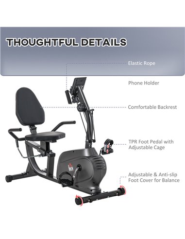 HOMCOM Recumbent Exercise Bike Recovery Exerciser, 8-Level Magnetic Resistance Stationary Bike with Pad Holder, LCD Monitor, for