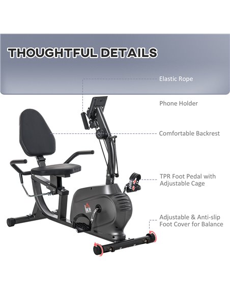HOMCOM Recumbent Exercise Bike Recovery Exerciser, 8-Level Magnetic Resistance Stationary Bike with Pad Holder, LCD Monitor, for - pic 102742 | FastDaddyshop